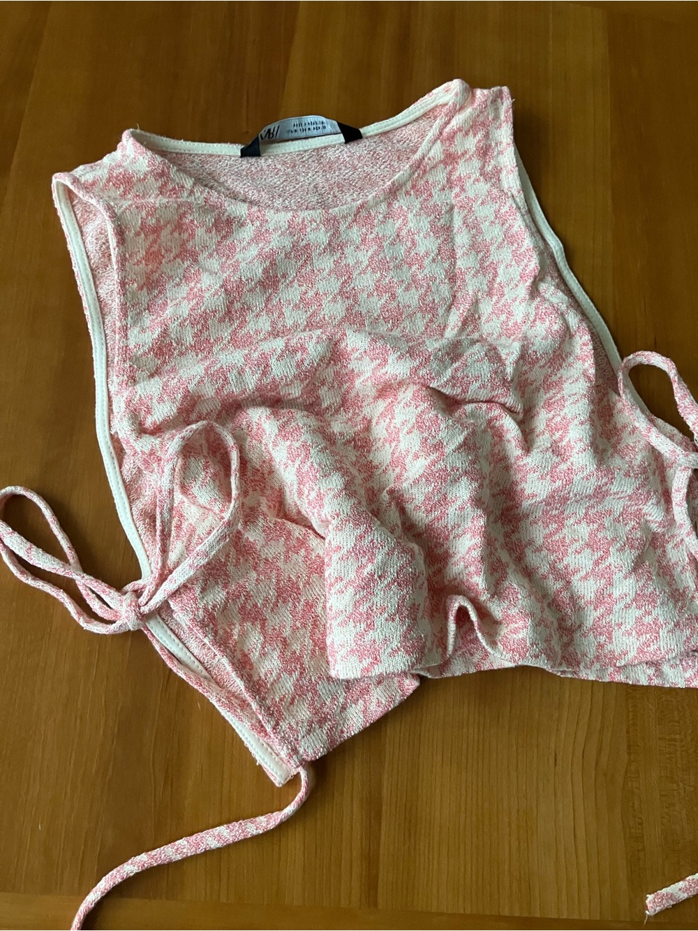 Zara Houndstooth Side-Tie Crop Top